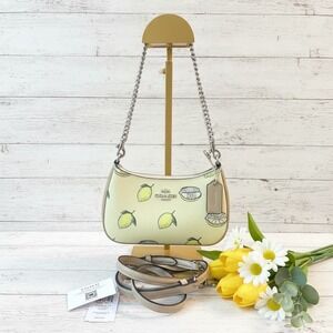 Coach Teri Mini Crossbody Bag Womens Lemon Print Pale Lime Leather Small Handbag
